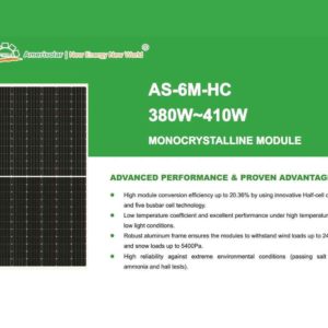 Panel Solar Monocristalino 400W 24V Half Cell 144 Celdas Amerisolar AS-6M-HC 